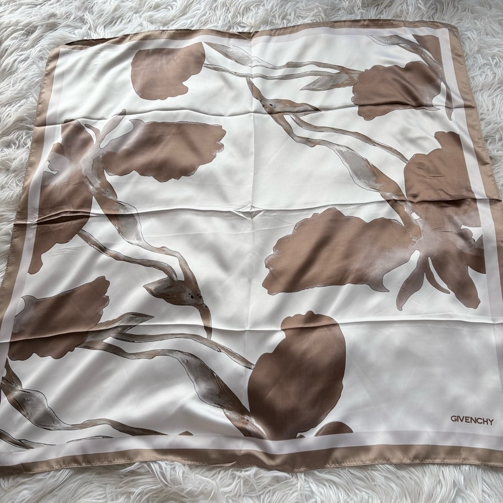 Givenchy floral silky scarf brown floral print 35x35 ‼️LAST ONE LEFT